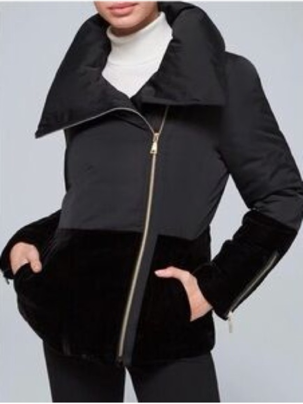 White House Black Market Black Two-Texture Asymmetrical Puffer Jacket